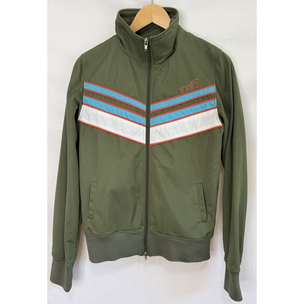 Y2K Women O'Neill Track Jacket XL Olive Stripe Print Full Zip
